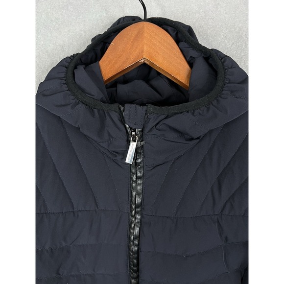 Michael Kors Navy Packable Down Fill Puffer, Fitted Coat w/ Hood- Women's Large - Picture 3 of 9
